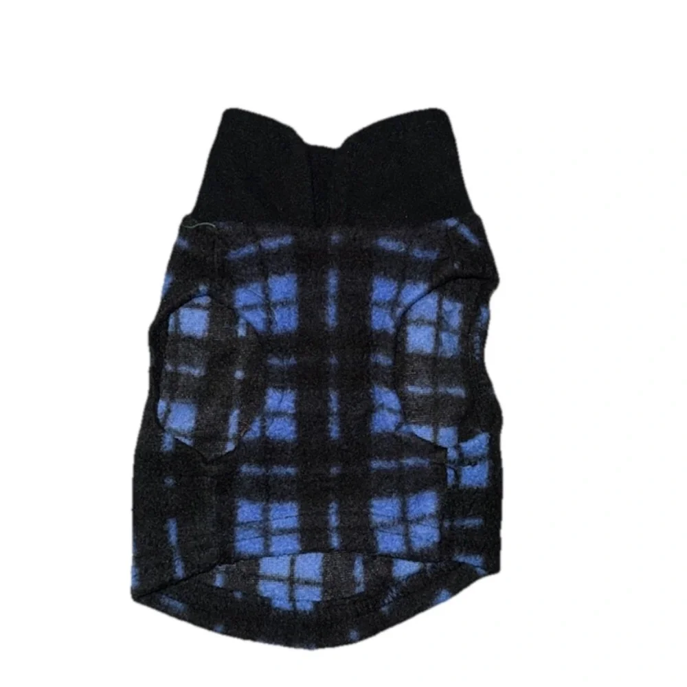 Puppy Fleece Sweater Blue& Black Plaid XXS